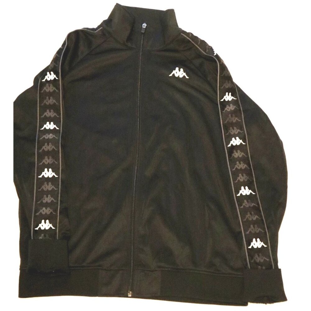 Kappa Track Jacket Black Logo Taped Sleeve Vintage Men’s Large Retrio Streetwear